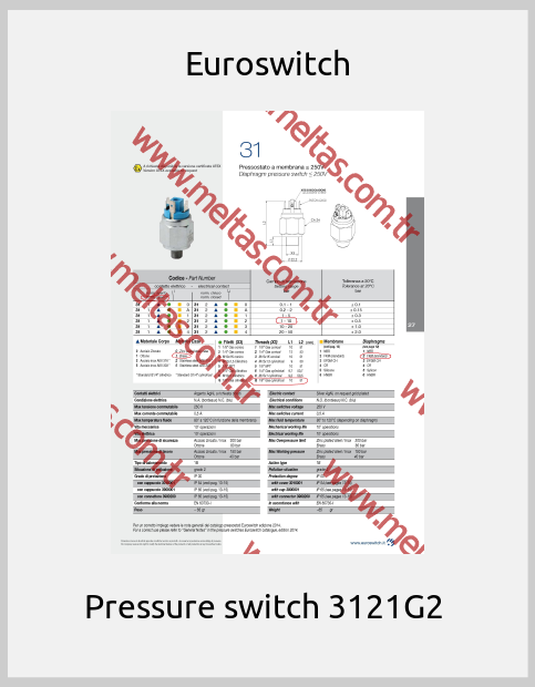 Euroswitch - Pressure switch 3121G2 