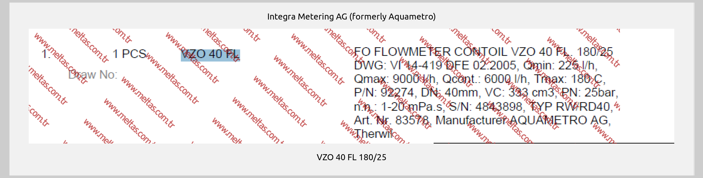 Integra Metering AG (formerly Aquametro) - VZO 40 FL 180/25