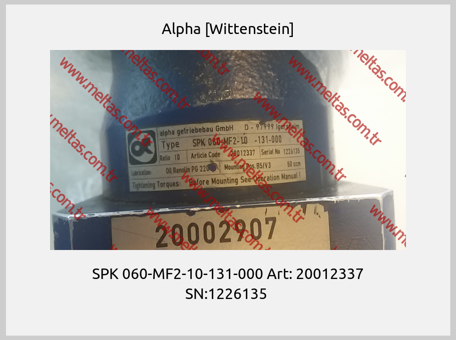 Alpha [Wittenstein] - SPK 060-MF2-10-131-000 Art: 20012337 SN:1226135 