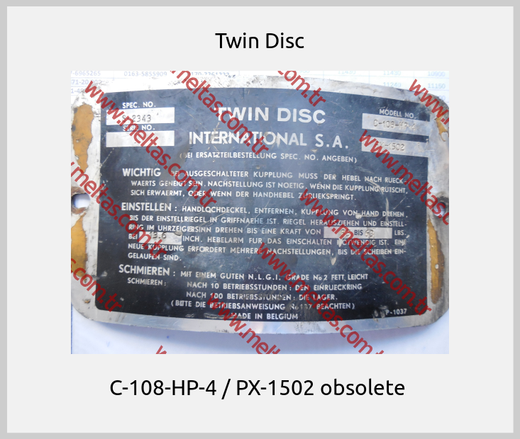 Twin Disc -  C-108-HP-4 / PX-1502 obsolete 