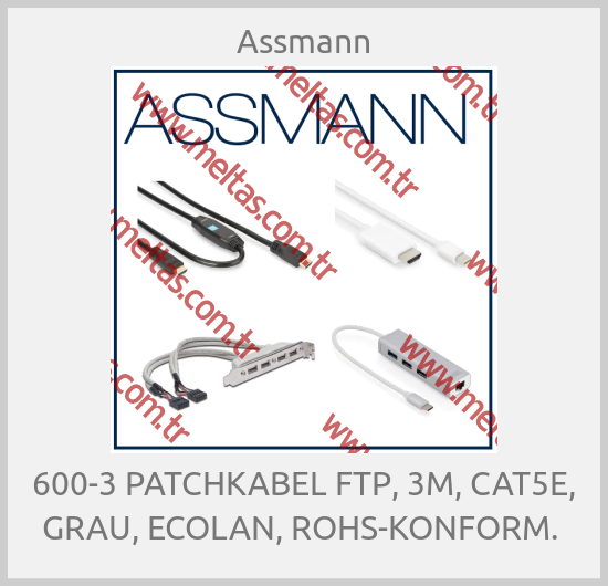 Assmann-600-3 PATCHKABEL FTP, 3M, CAT5E, GRAU, ECOLAN, ROHS-KONFORM. 