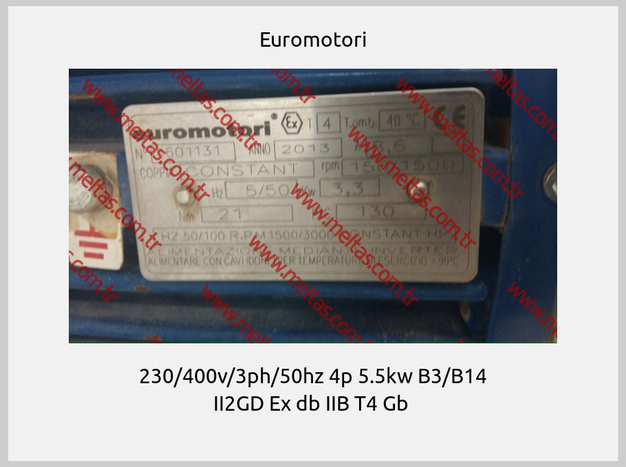 Euromotori-230/400v/3ph/50hz 4p 5.5kw B3/B14 II2GD Ex db IIB T4 Gb 