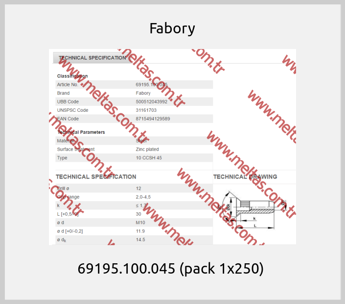 Fabory - 69195.100.045 (pack 1x250) 