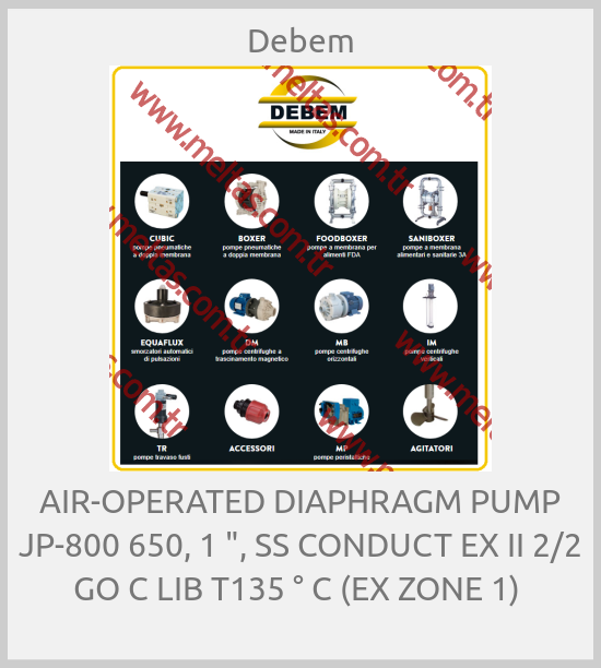 Debem - AIR-OPERATED DIAPHRAGM PUMP JP-800 650, 1 ", SS CONDUCT EX II 2/2 GO C LIB T135 ° C (EX ZONE 1) 