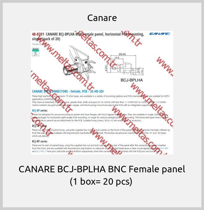 Canare-CANARE BCJ-BPLHA BNC Female panel (1 box= 20 pcs) 