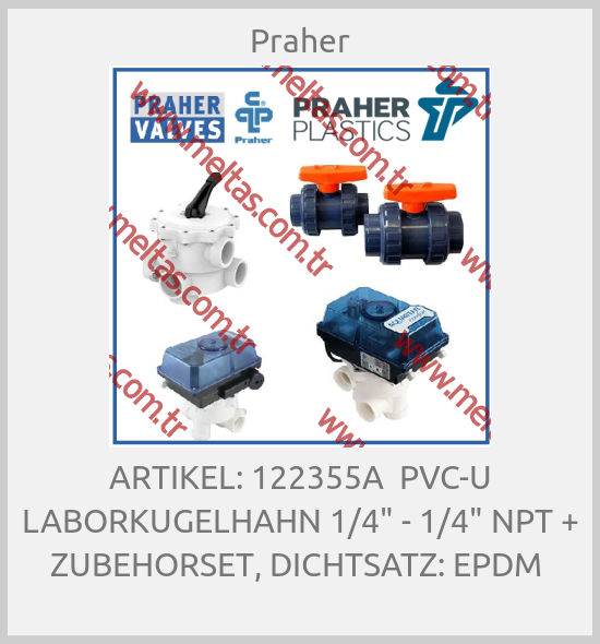 Praher - ARTIKEL: 122355A  PVC-U LABORKUGELHAHN 1/4" - 1/4" NPT + ZUBEHORSET, DICHTSATZ: EPDM 