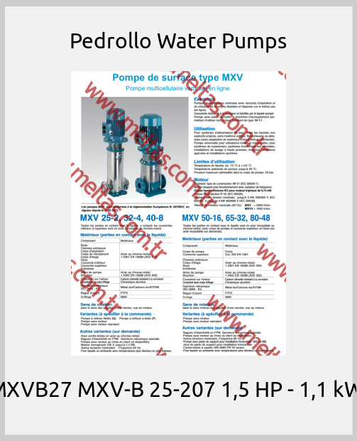 Pedrollo Water Pumps - MXVB27 MXV-B 25-207 1,5 HP - 1,1 kW 