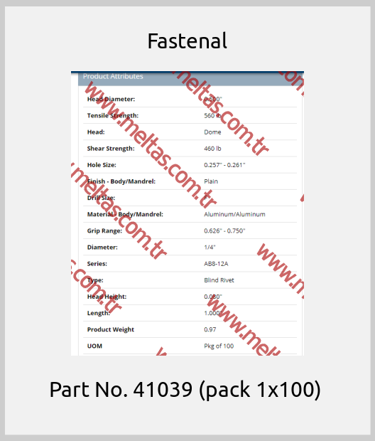 Fastenal - Part No. 41039 (pack 1x100) 