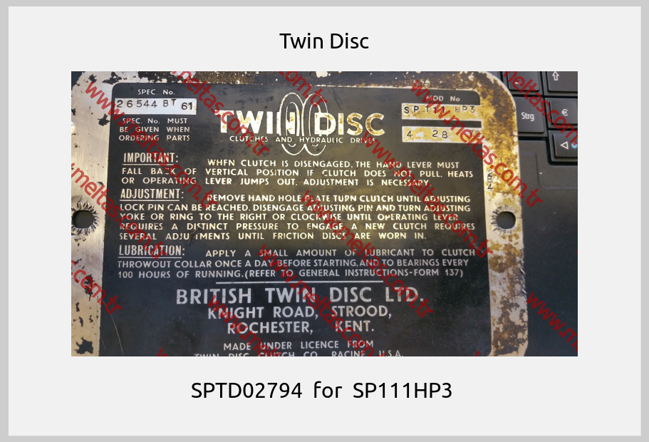Twin Disc - SPTD02794  for  SP111HP3 