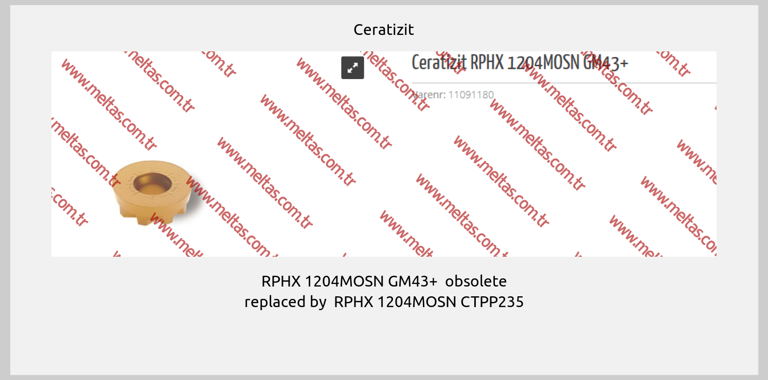 Ceratizit - RPHX 1204MOSN GM43+  obsolete replaced by  RPHX 1204MOSN CTPP235 