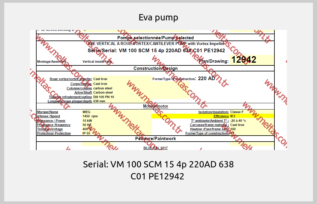 Eva pump-Serial: VM 100 SCM 15 4p 220AD 638 C01 PE12942 