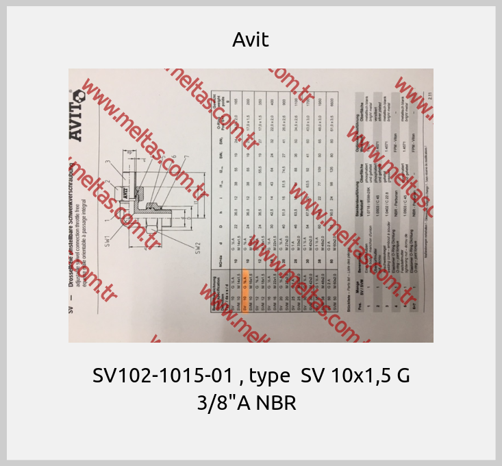 Avit - SV102-1015-01 , type  SV 10x1,5 G 3/8"A NBR  