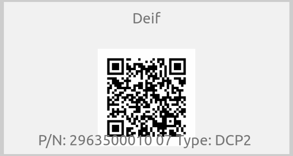 Deif - P/N: 2963500010 07 Type: DCP2 