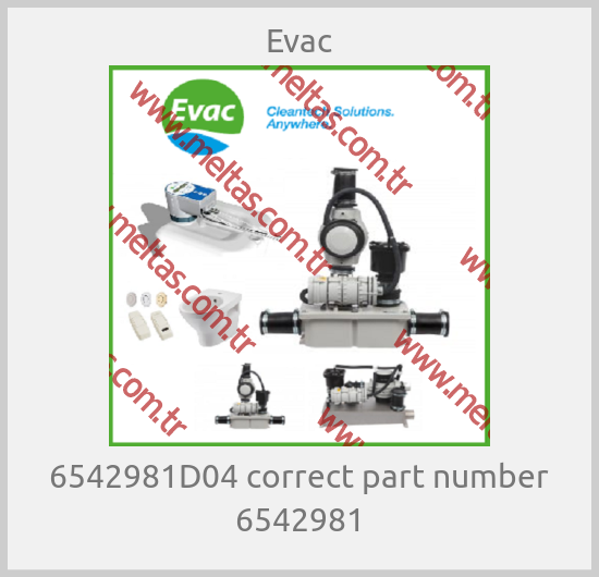 Evac - 6542981D04 correct part number 6542981