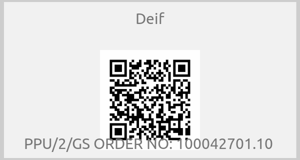 Deif - PPU/2/GS ORDER NO: 100042701.10 