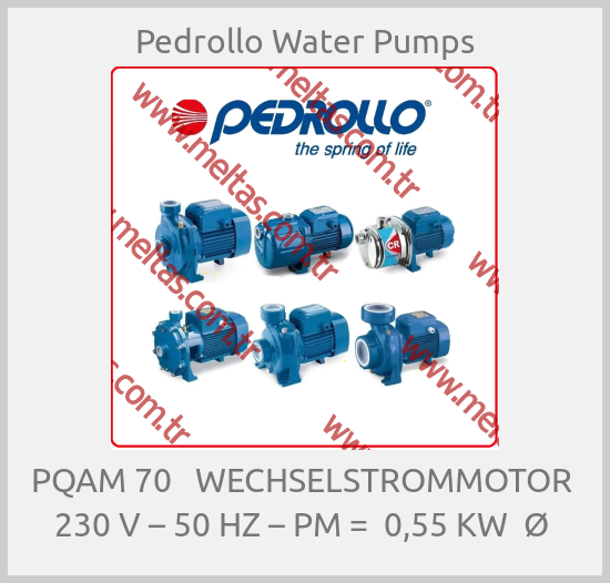 Pedrollo Water Pumps - PQAM 70   WECHSELSTROMMOTOR  230 V – 50 HZ – PM =  0,55 KW  Ø 