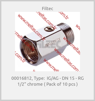 Filtec-00016812, Type:  IG/AG - DN 15 - RG 1/2" chrome ( Pack of 10 pcs )
