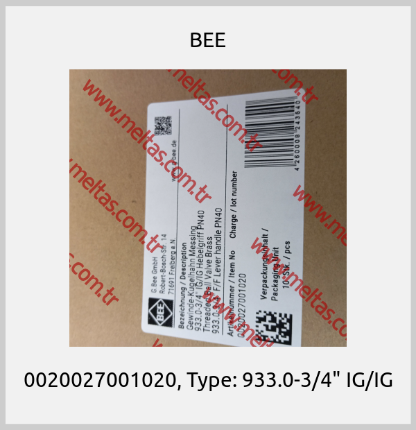 BEE-0020027001020, Type: 933.0-3/4" IG/IG