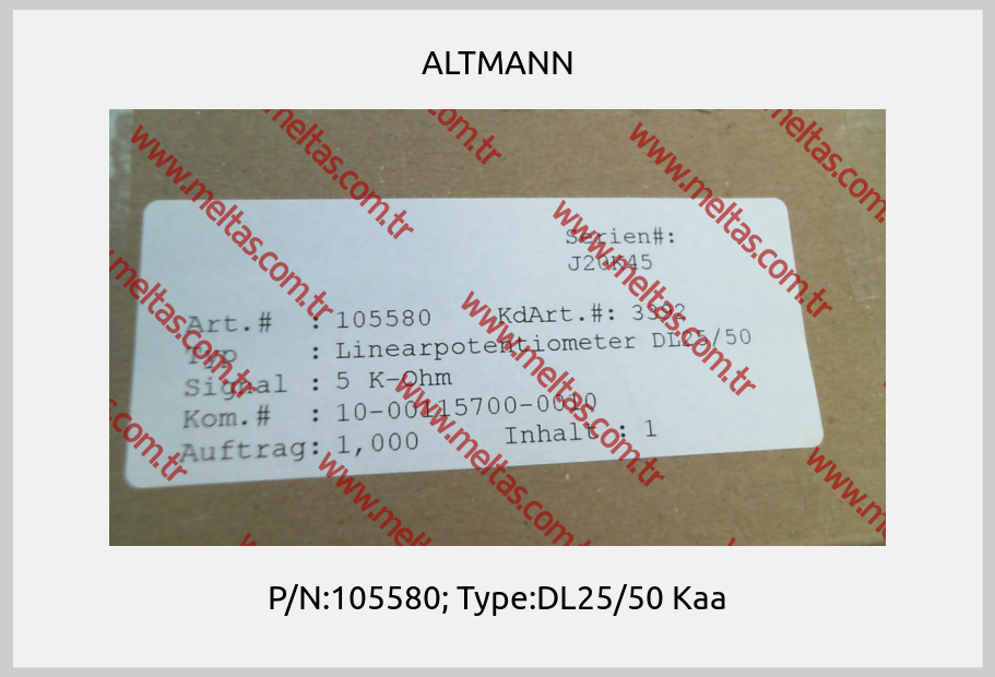ALTMANN - P/N:105580; Type:DL25/50 Kaa