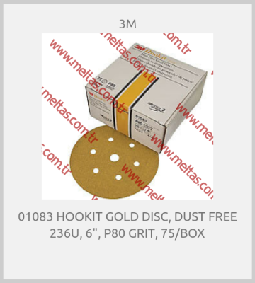 3M-01083 HOOKIT GOLD DISC, DUST FREE 236U, 6", P80 GRIT, 75/BOX