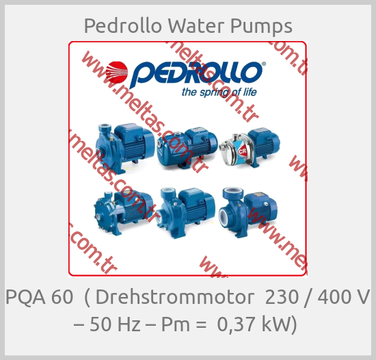 Pedrollo Water Pumps - PQA 60  ( Drehstrommotor  230 / 400 V – 50 Hz – Pm =  0,37 kW) 