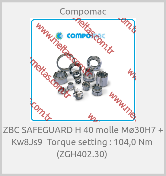 Compomac - ZBC SAFEGUARD H 40 molle Mø30H7 + Kw8Js9  Torque setting : 104,0 Nm  (ZGH402.30) 