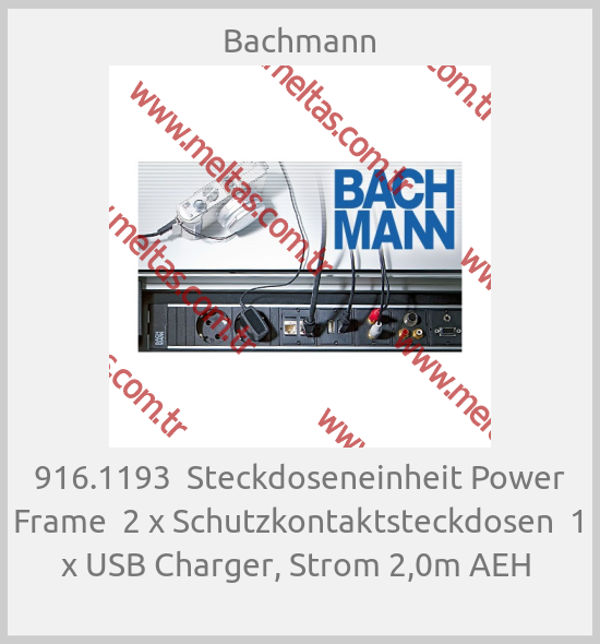 Bachmann-916.1193  Steckdoseneinheit Power Frame  2 x Schutzkontaktsteckdosen  1 x USB Charger, Strom 2,0m AEH 