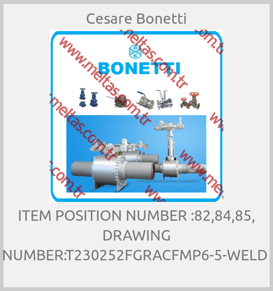 Cesare Bonetti - ITEM POSITION NUMBER :82,84,85, DRAWING NUMBER:T230252FGRACFMP6-5-WELD 
