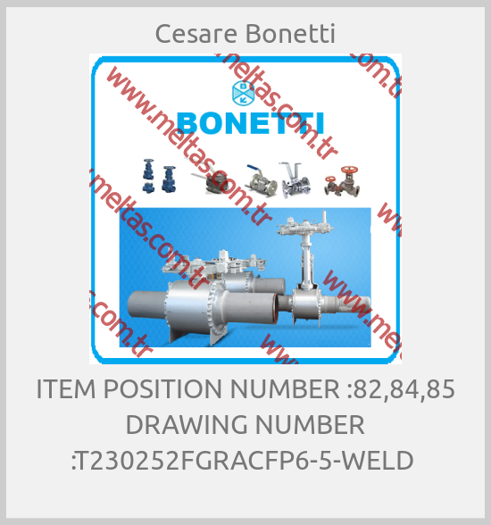Cesare Bonetti - ITEM POSITION NUMBER :82,84,85 DRAWING NUMBER :T230252FGRACFP6-5-WELD 
