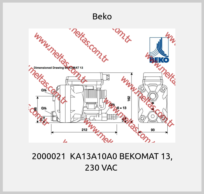 Beko - 2000021  KA13A10A0 BEKOMAT 13, 230 VAC 