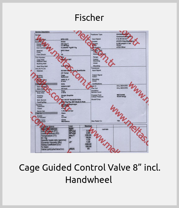 Fischer - Cage Guided Control Valve 8” incl. Handwheel 